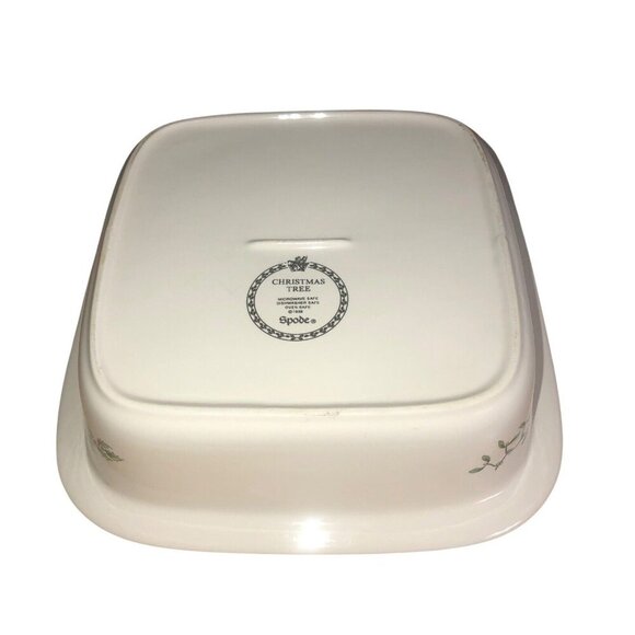 SPODE "Christmas Tree" 10" Square Grn Rimmed Casserole Serving Dish Dinnerware - Picture 6 of 6